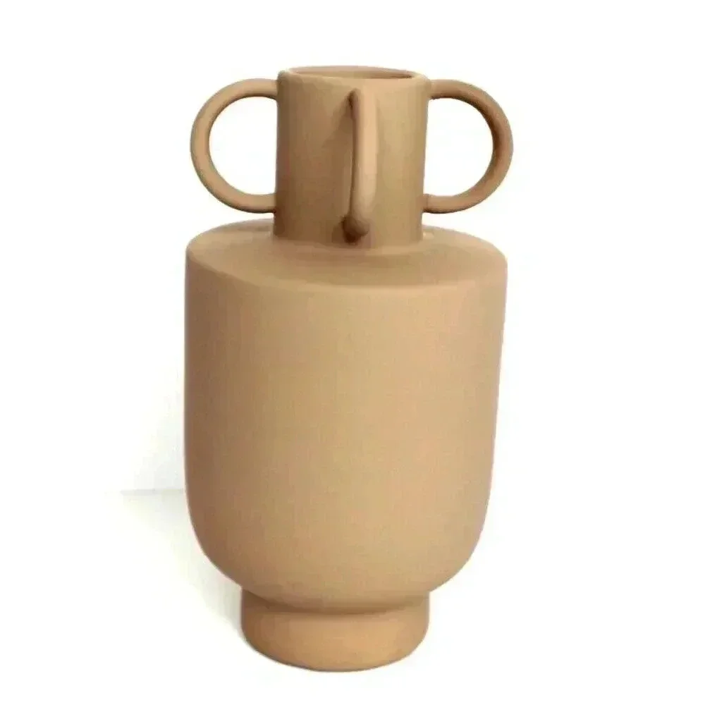 Vtg Rustic Navjo (Terracotta) Mexico Modern Art Ceramic Tan Brown Flower Vase